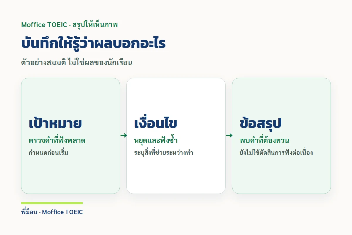 บันทึกให้รู้ว่าผลบอกอะไร — ตัวอย่างสมมติ ไม่ใช่ผลของนักเรียน
